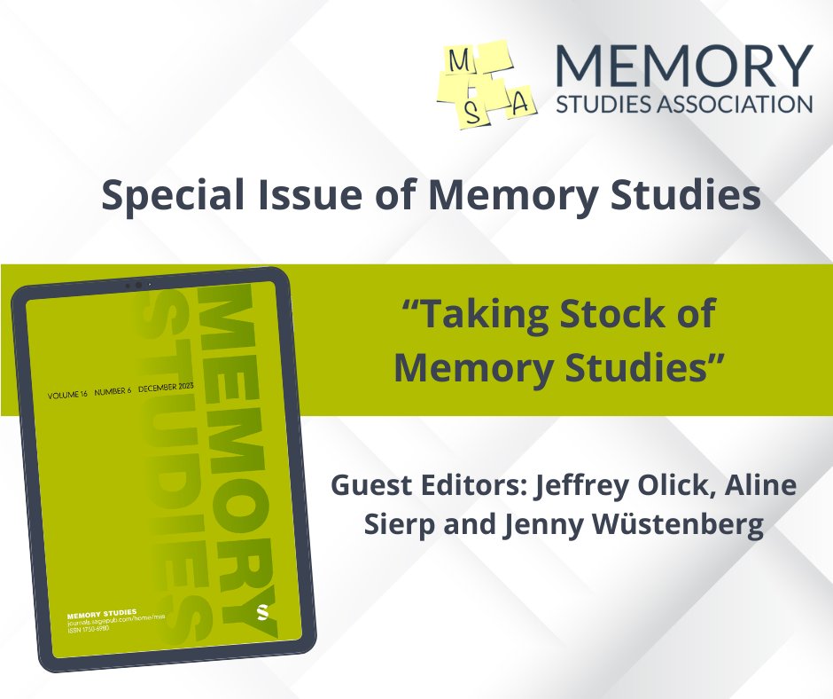 ✨We are pleased to share that the Special Issue of @SageJournals Memory Studies “Taking Stock of Memory Studies” is out! 📃Jeffrey Olick, Aline Sierp, and @JennyWustenberg , our founding presidents, are the Guest Editors! 📷Interested? Check out: bit.ly/4adgQUt