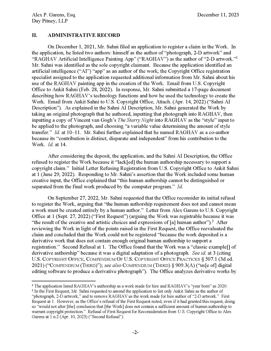 franklingraves's tweet image. 🚨 Breaking 🚨

@CopyrightOffice rejects Ankit Sahni's 2nd request for consideration of registering an image created using an  #AI painting app.

The work had previously been recognized for #copyright protection in India.

#generativeAI