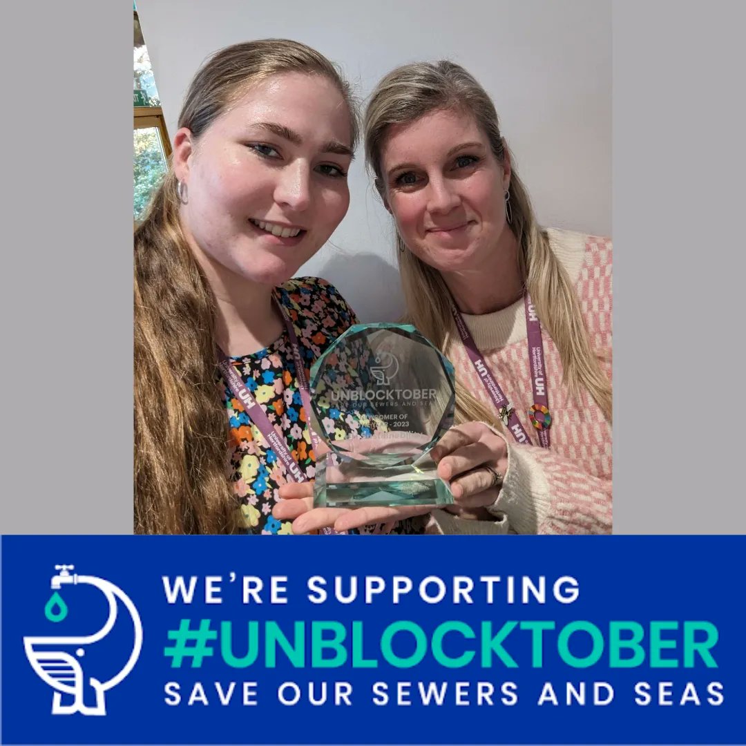 🐳💚 We are delighted to announce that our team has won the @unblocktober Newcomer of the Year Award 🌟 Thank you to all the @UniofHerts students and staff that took part in this important campaign to protect our waterways 🙌
#saveoursewersandseas #lifebelowwater #goal14