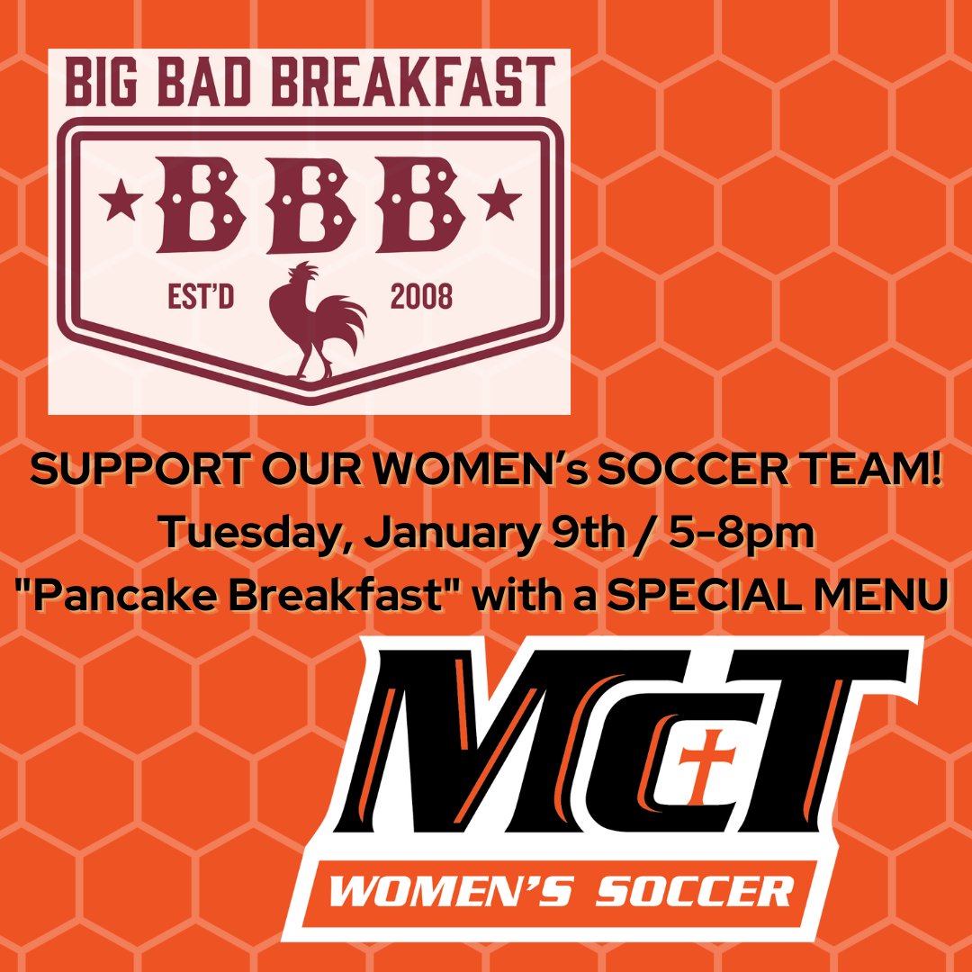 Mark your calendars for a special spirit night event with Big Bad Breakfast - Mobile on Tuesday, January 9th from 5-8pm!   #WhoAreWeMcT @McTCoachGriffin