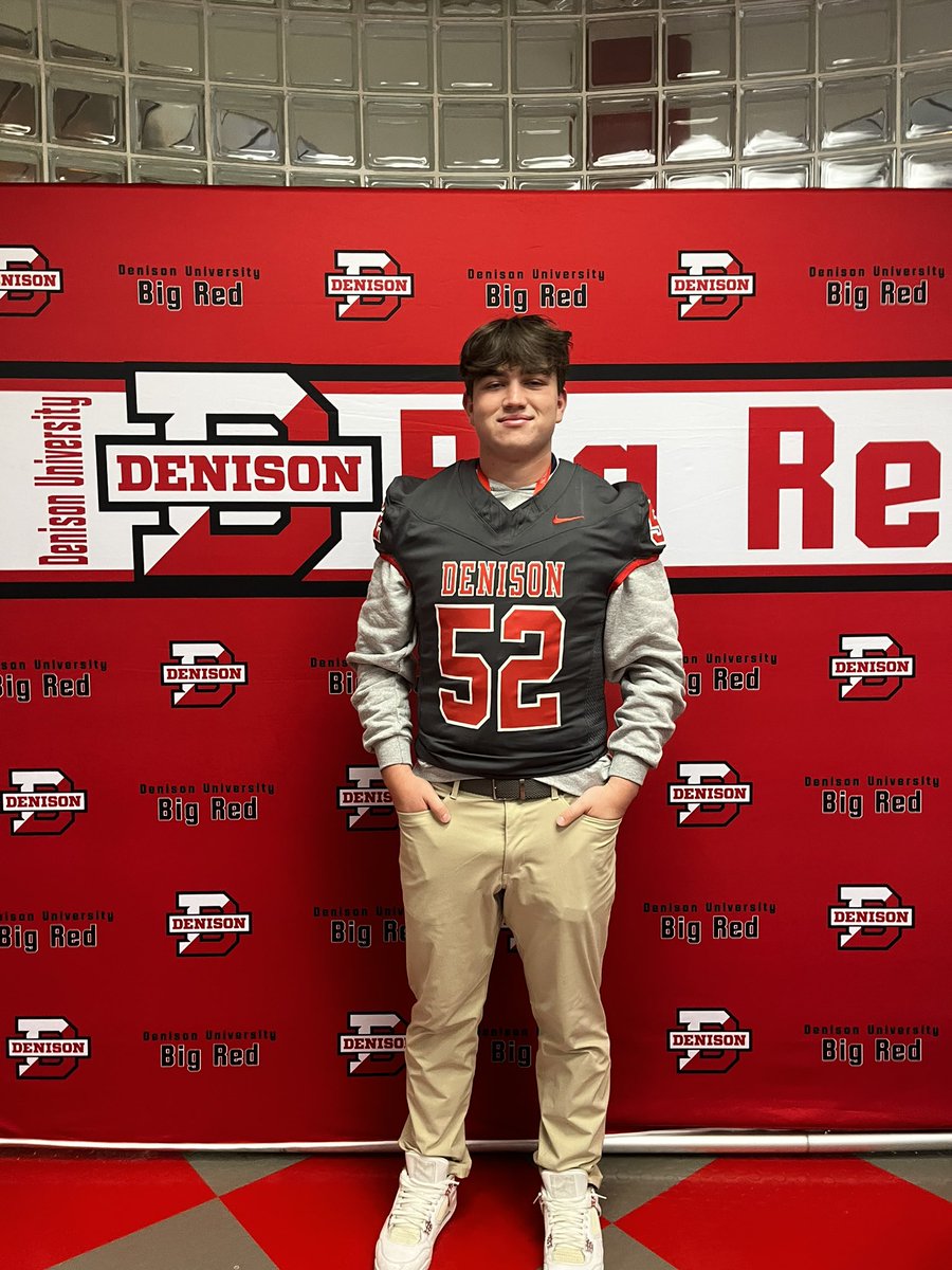 Big thank you to @CoachKJarrett and @DUFootball for having me out on a visit today. It was great to talk with both @coachhatem and @CoachCruzen about Big Red football, amazing environment with even better people. #rolldenny