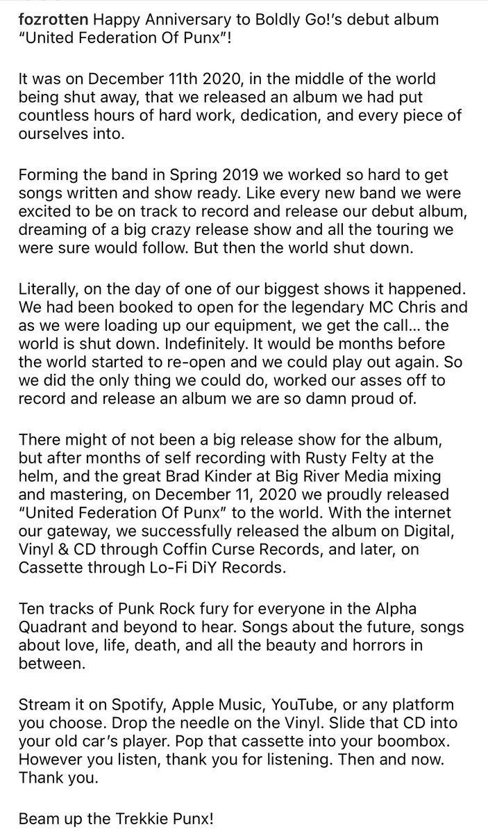 Happy Anniversary to the Boldly Go! album “United Federation Of Punx”!