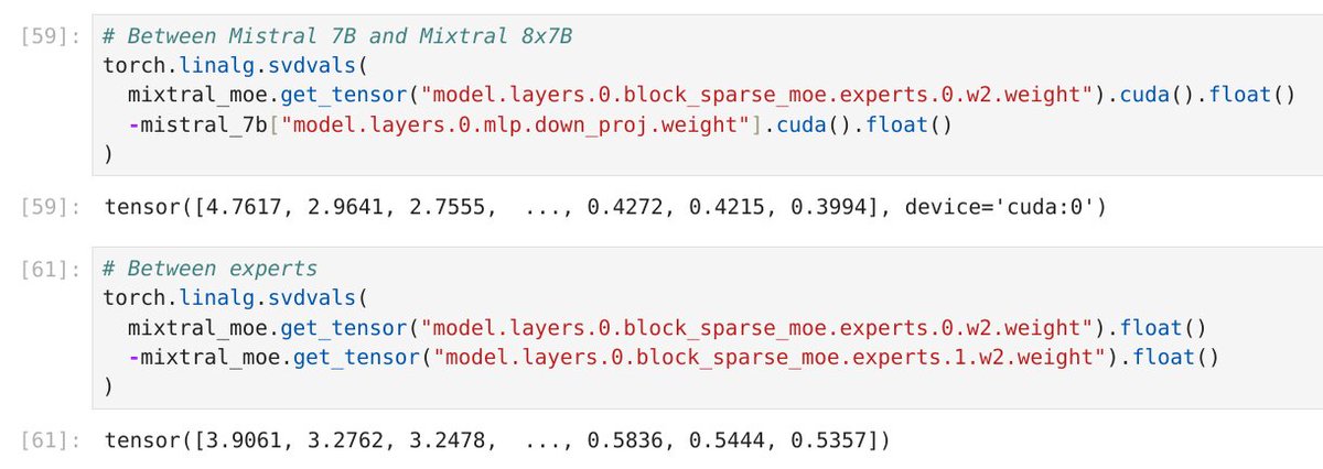 Lequn Chen (@abcdabcd987) on Twitter photo Really good observation from <a href="/tianle_cai/">Tianle Cai</a> and <a href="/junrushao/">Junru Shao</a> . I did a quick sanity check. Delta between Mixtral 8x7B MoE and Mistral 7B is NOT low-rank. SGMV is not applicable here. We need new research :) Really good observation from <a href="/tianle_cai/">Tianle Cai</a> and <a href="/junrushao/">Junru Shao</a> . I did a quick sanity check. Delta between Mixtral 8x7B MoE and Mistral 7B is NOT low-rank. SGMV is not applicable here. We need new research :)