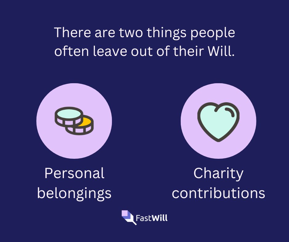 Two important things that people often leave out of their Wills:
1. Personal Belongings 🚗
2. Charity Contributions❤️

Read our article on our Estate Planning checklist to ensure that your Will includes all your details! ✨✍️ fastwill.com/estate-plannin… 

#financialplanning #probate