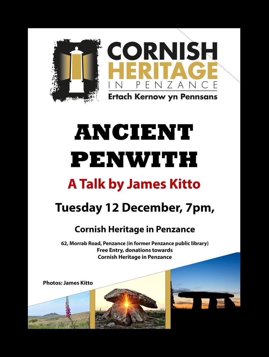 Delighted to be giving an illustrated talk in Penzance this week on ‘Ancient Penwith’. 😀 #ancientpenwith #prehistoricpenwith #ancientcornwall #prehistoriccornwall #jameskittophotography #cornishheritage