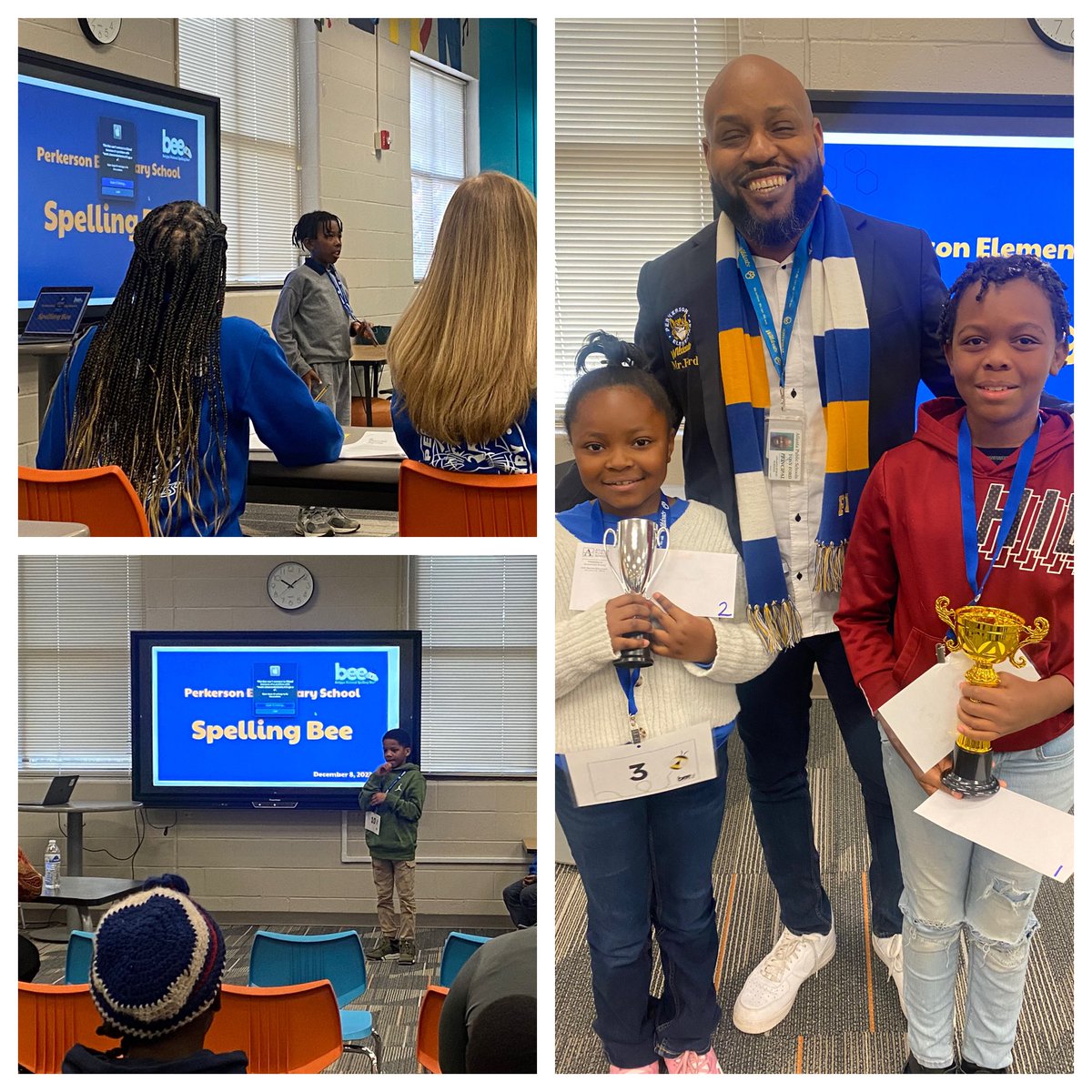 🐝📚 Exciting last Friday at Perkerson Elementary! Our brilliant spellers buzzed their way through tough words at the annual spelling bee 🐝📚 Drumroll, please... 🥁 Congratulations to Joshua Reed for spelling his way to victory! 🏆👏🎉 #PESWildcat @principaltford @apsupdate