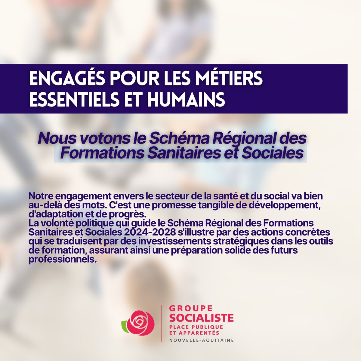 elus_PS_NA's tweet image. Le Schéma Régional Formations Sanitaires et Sociales place la santé et le social au cœur des engagements de notre Région; des engagements concrets pour faire face aux défis actuels et futurs du secteur.

Nous bâtissons un avenir où la formation répond à l'évolution des besoins.✨