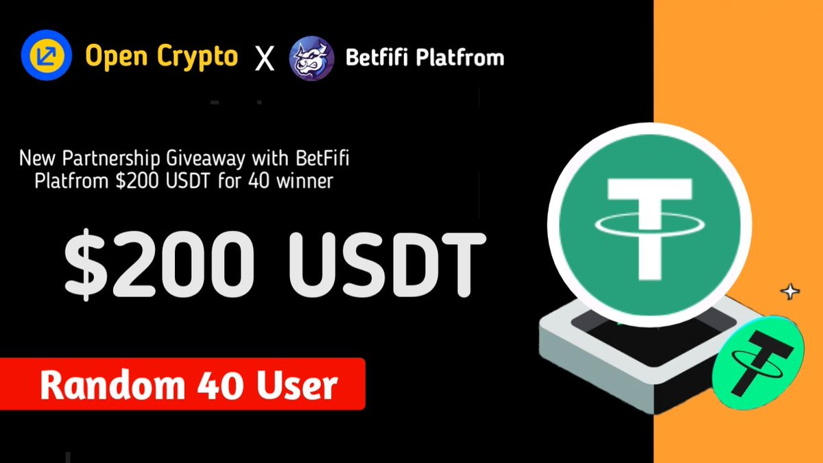 OpenCryptoCom's tweet image. 🔥 OpenCrypto X BetFifi Official $200 USDT Partnership Giveaway

💰 Reward : $5 #USDT x 40 Winner
🎉 Pool : $200 USDT

🔸Follow, #Me &amp;amp; @BetFiFi
🔸Like, Retweet &amp;amp; must Tag 3 Frn's
🔸 Compleate Gleam Task : gleam.io/54Ssa/open-cry…

⏰ Giveaway time : 48 hours