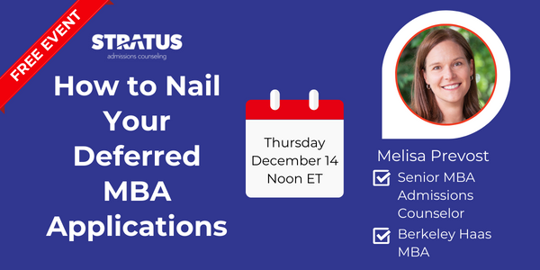 StratusMBA's tweet photo. How to Nail Your #Deferred MBA Applications with Stratus Senior #MBA Admissions Counselor, Melisa Prevost. 
🌟Is a deferred program right for you
🌟Deferred applications vs regular admissions cycles
🌟Bring out the best in your deferred application
https://t.co/GGsfMdFCJc https://t.co/TZrgIENImT
