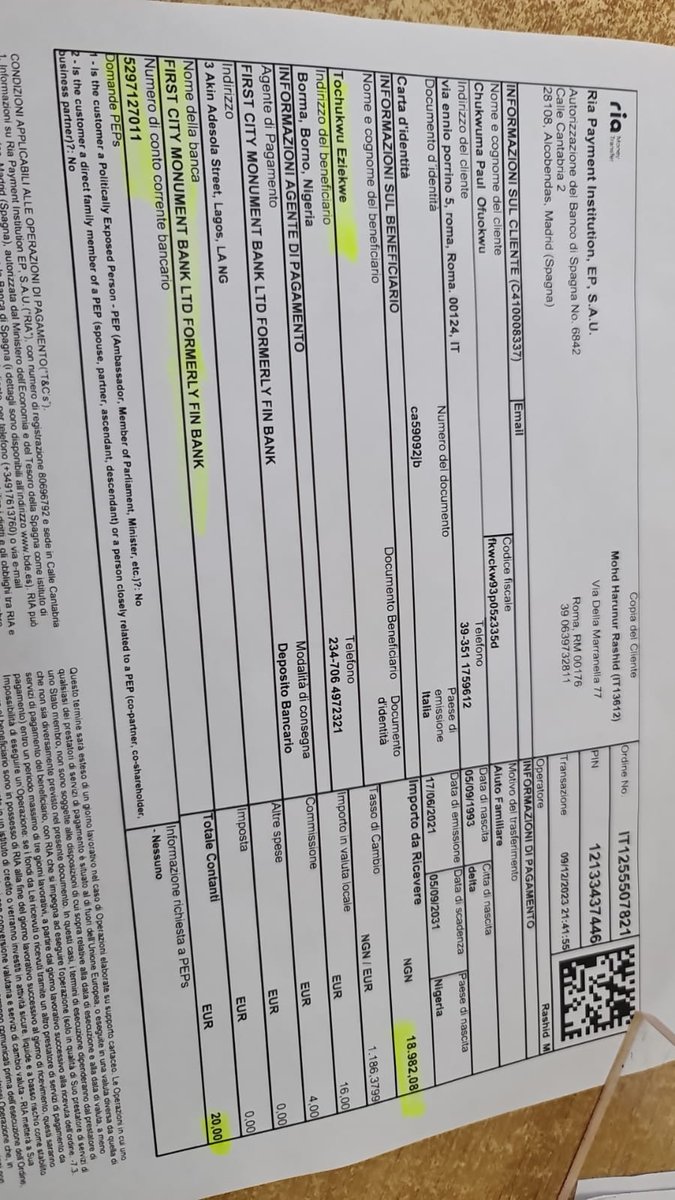 FoodieManTE's tweet photo. @fcmb_help I am yet to receive money sent to me from Italy.

What could be the problem? https://t.co/xyjRCxpetp