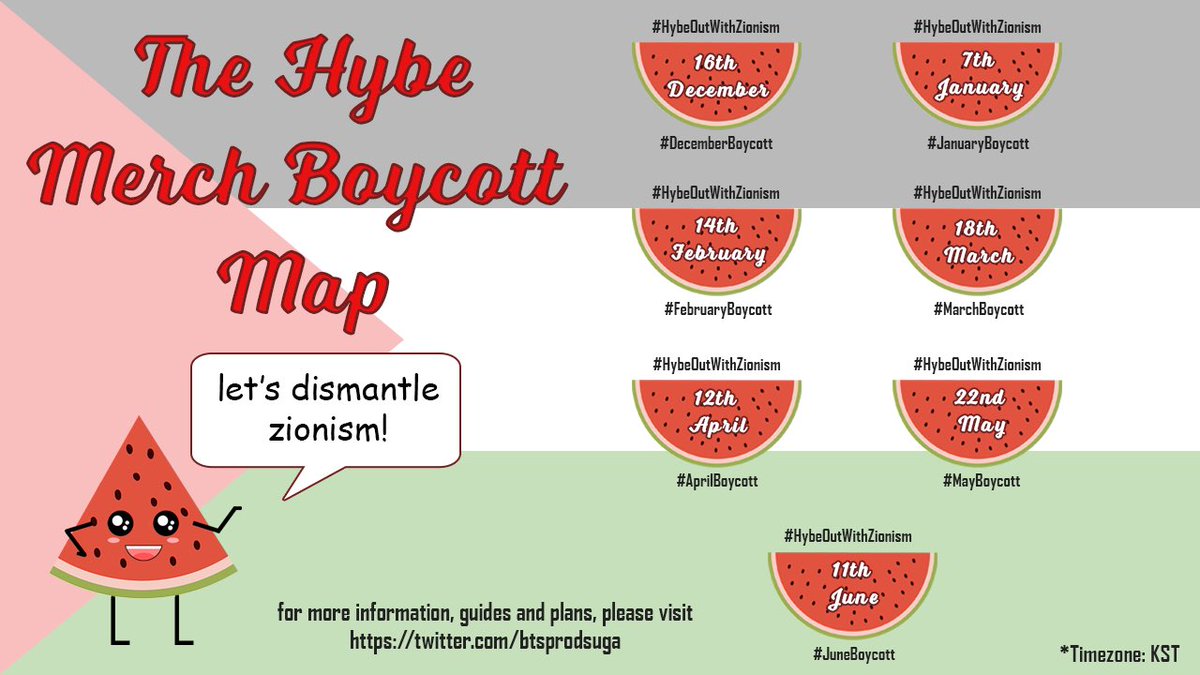 introducing the hybe merch boycott map!

here you will find the dates we shall be cancelling orders &amp; sending our messages to hybe, each month from now until june.

for info on:
- how to participate
- how to draft your message
- why we need to boycott
please see below