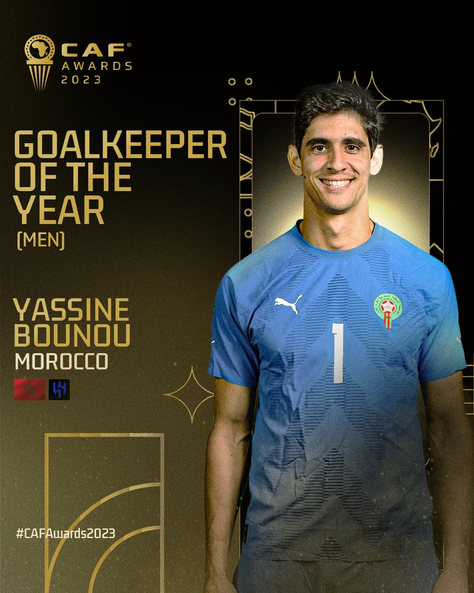 Your Men's Goalkeeper of the Year for 2023 is.. 🥁

🇲🇦 Yassine Bounou 🇲🇦

#CAFAwards2023