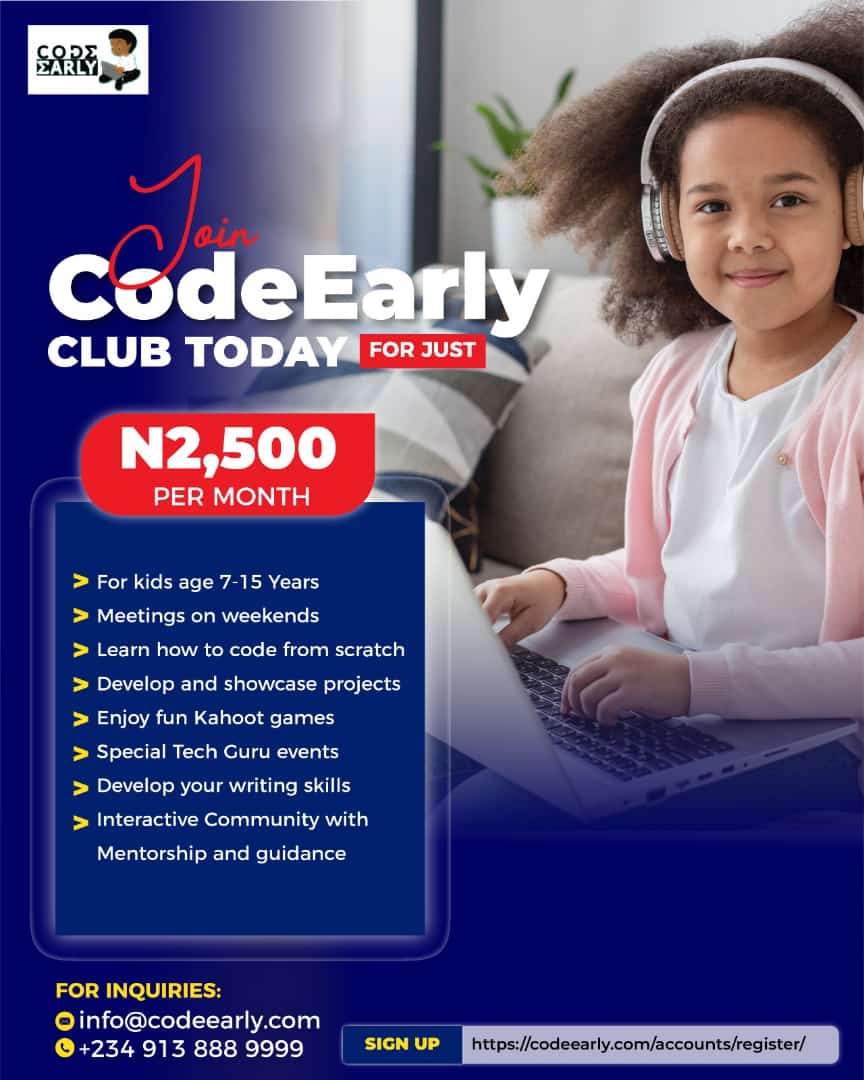code_early's tweet image. We present CodeEarly Club,a dynamic community dedicated to fostering the
growth and development of tech enthusiasts. Our club is designed to provide kids aged 7- 15
years with a unique platform for skills enhancement,networking opportunities and access to
exclusive resources