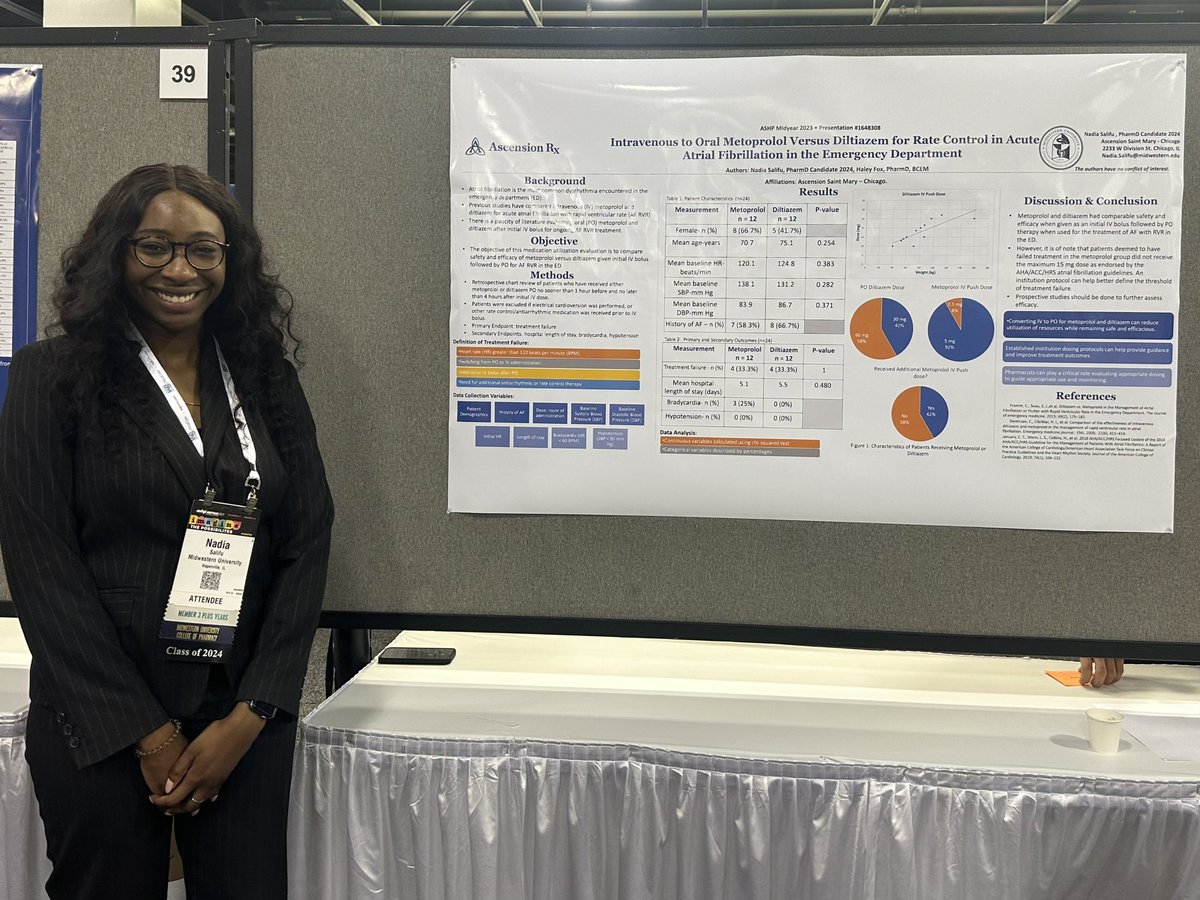 So proud of my former students for designing a project, collecting data, and presenting their research at ASHP Midyear 2023. Congratulations Ram &amp; Ezra (Nadia) keep an eye out for these rockstars 🥳🥳🥳 #ASHP23 #TwitteRx #pharmacy