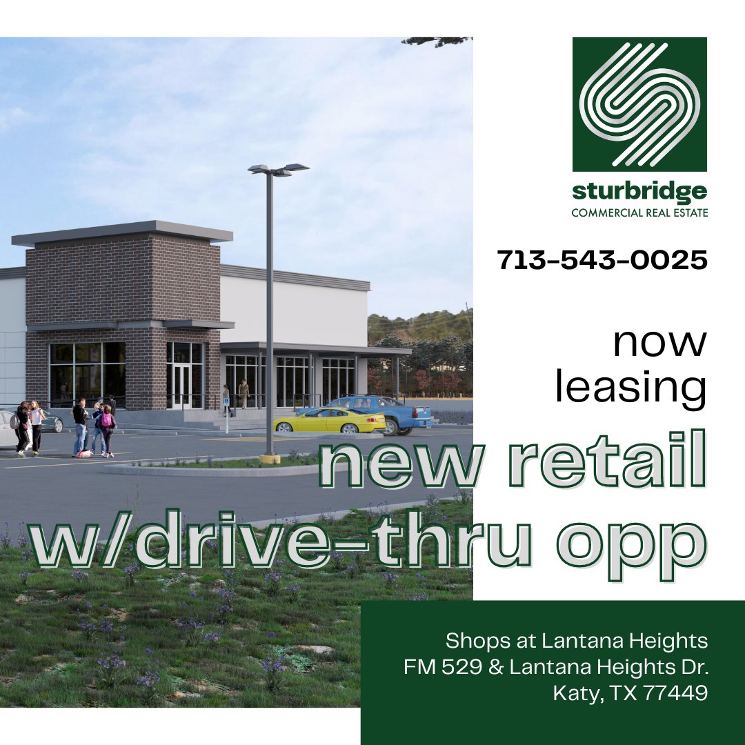 Now leasing: up to 19,850 sf with drive-thru opportunities, across FM 529 from Cy Park HS near Grand Pkwy. Breaking ground Q2 2024. Plenty of new rooftops nearby, and over 24k vpd on FM 529. Contact Jason: 281-819-8643 or jason@sturbridgecre.com
#retaildevelopment #houstonretail