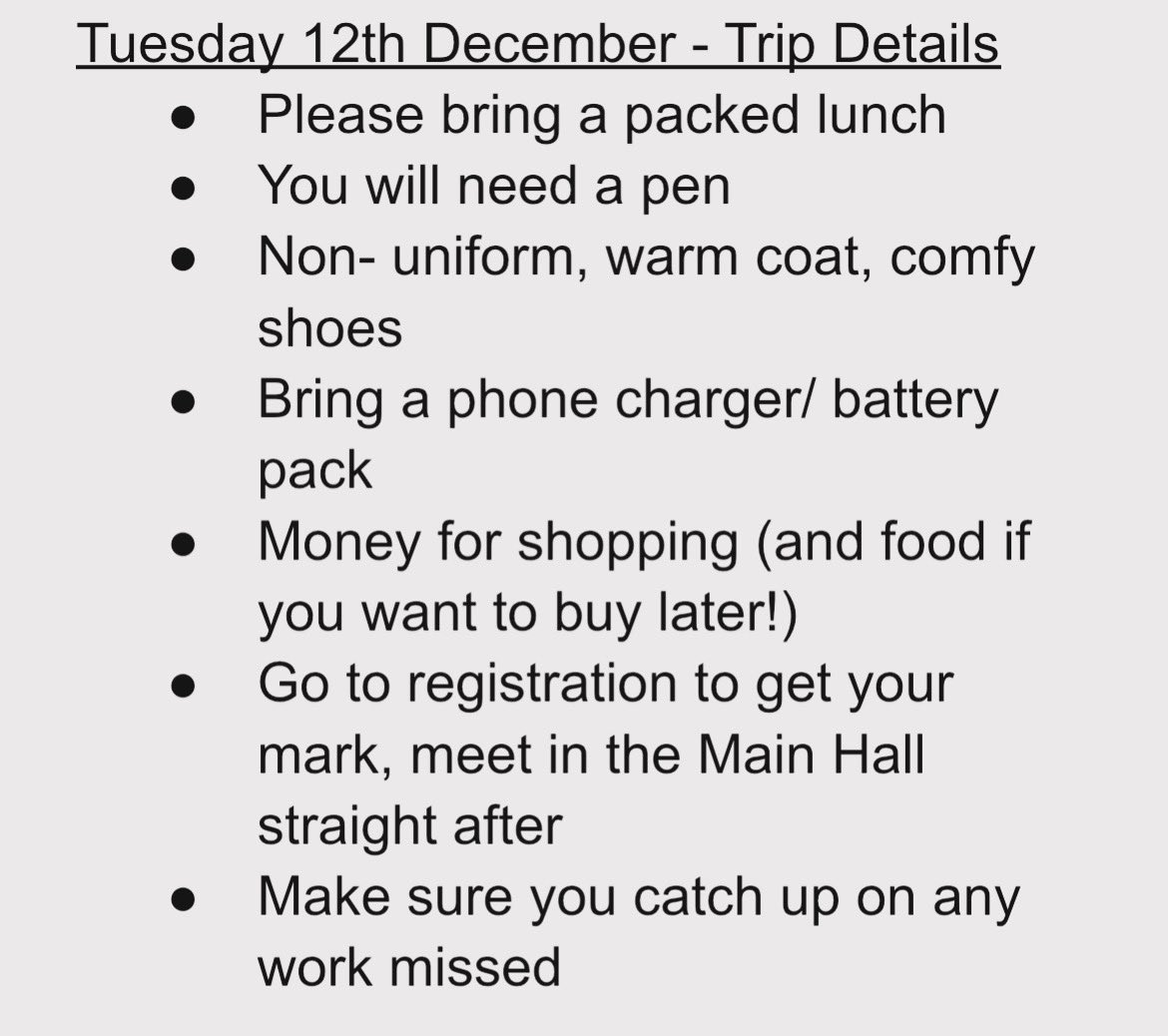 Year 9/10 Trip Details ⬇️