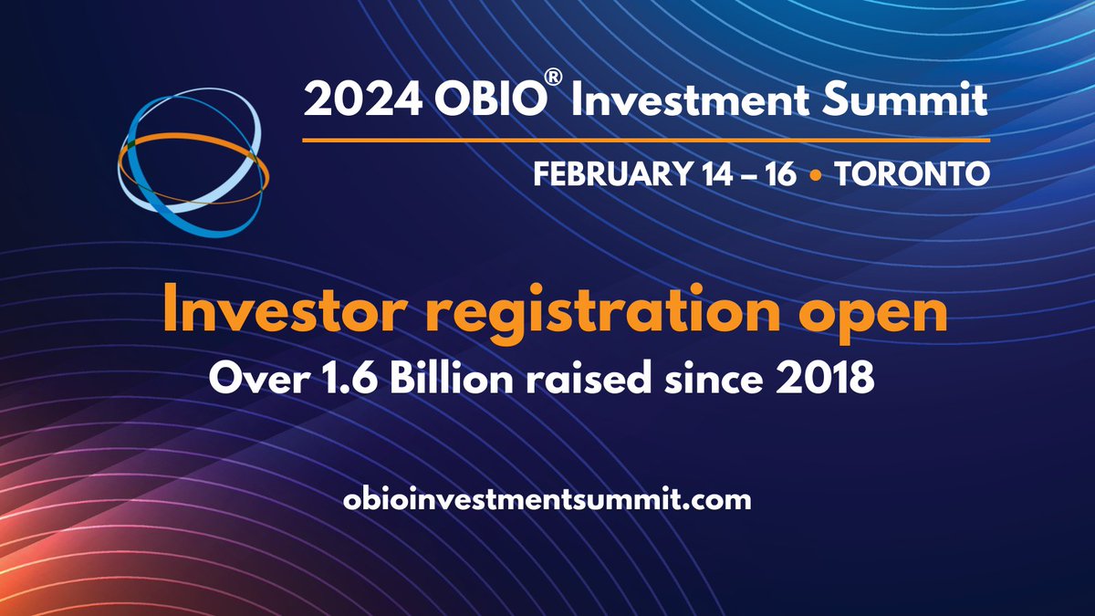 OBIOscience's tweet image. Calling #investors to register for the 2024 #OBIOInvestment Summit! This is an opportunity to build relationships with investible Canadian companies, meet our best #technologyinnovators &amp;amp; make connections with Canada’s top research institutions. Register: tinyurl.com/2we9hum7