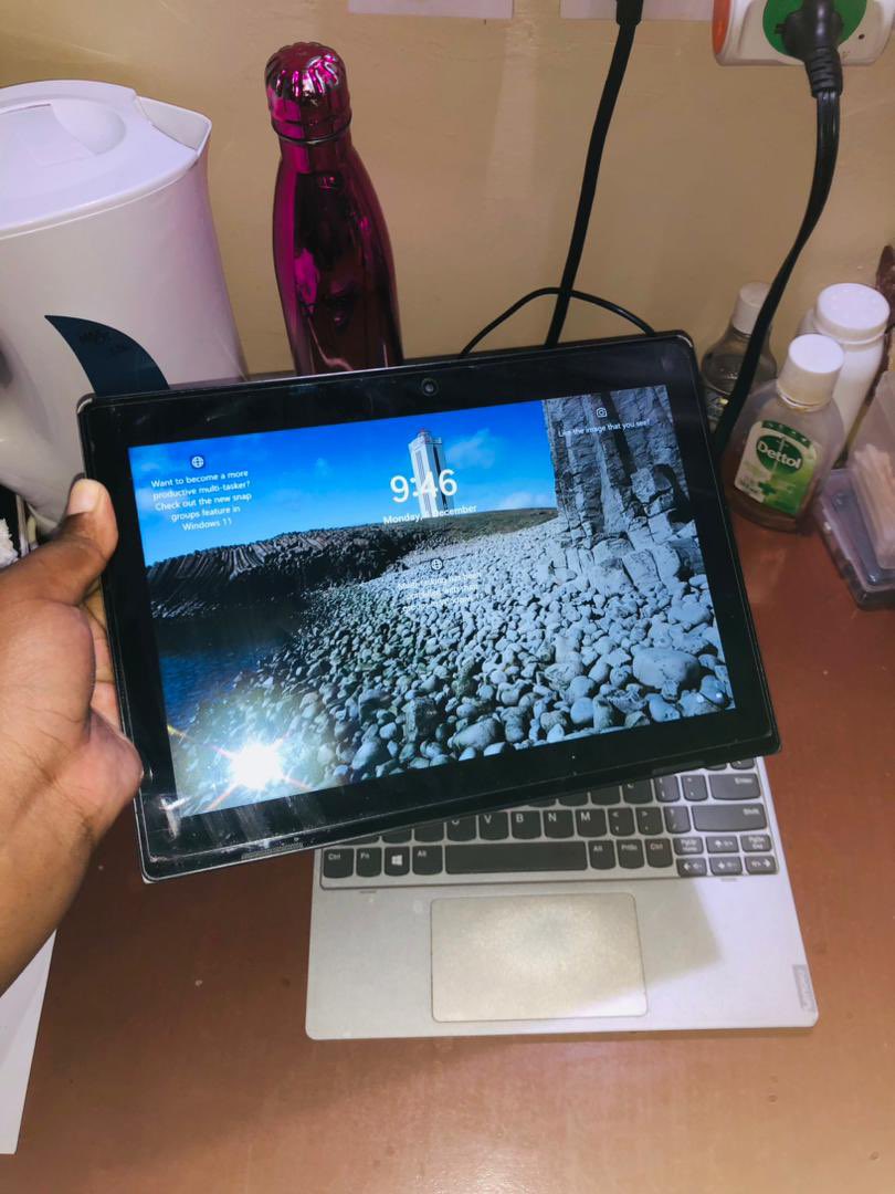 Lenovo Ideapad Silver colour Processor speed 1.4Ghz Space 128gb RAM 4gb Touch screen Intel inside 6hours battery Faulty keyboard Mkw 220,000 Located in lilongwe dm if interested