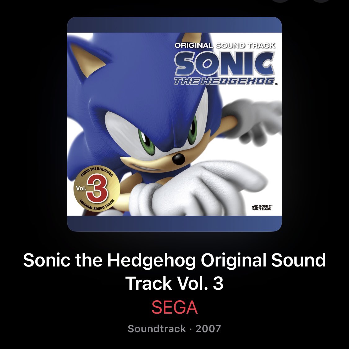  SONIC THE HEDGEHOG ORIGINAL SOUND TRACK Vol. 3 : SEGA