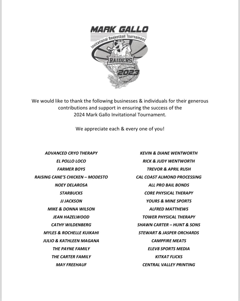 BIG THANK YOU! To everyone that volunteered their time and sponsored the MARK GALLO 🏀 INVITATIONAL! 
WE APPRECIATE YOU! 🙌🏽💙🤍
