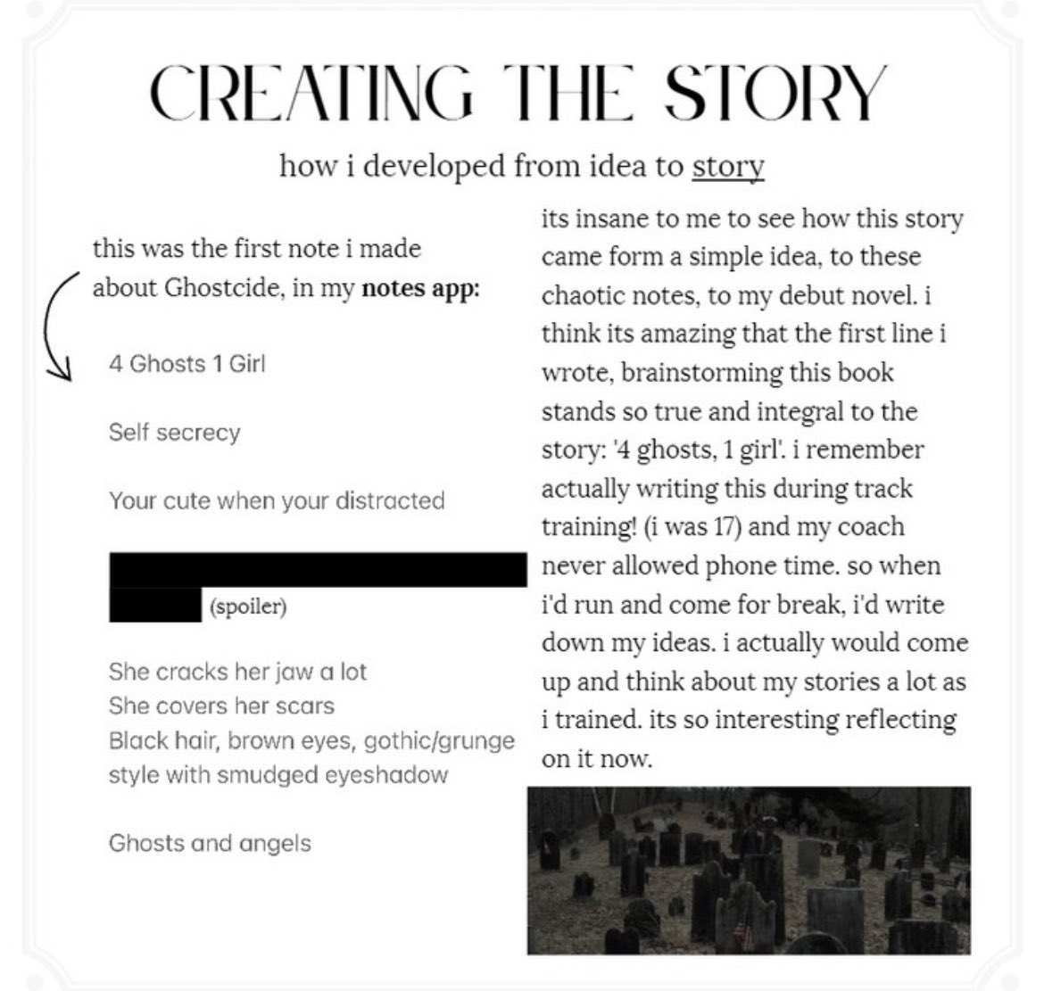 ananeu_writes's tweet photo. how did i come up with my debut novel’s book, Ghostcide?✨💡glad u asked! scroll below… https://t.co/IqZ2N8yt0j