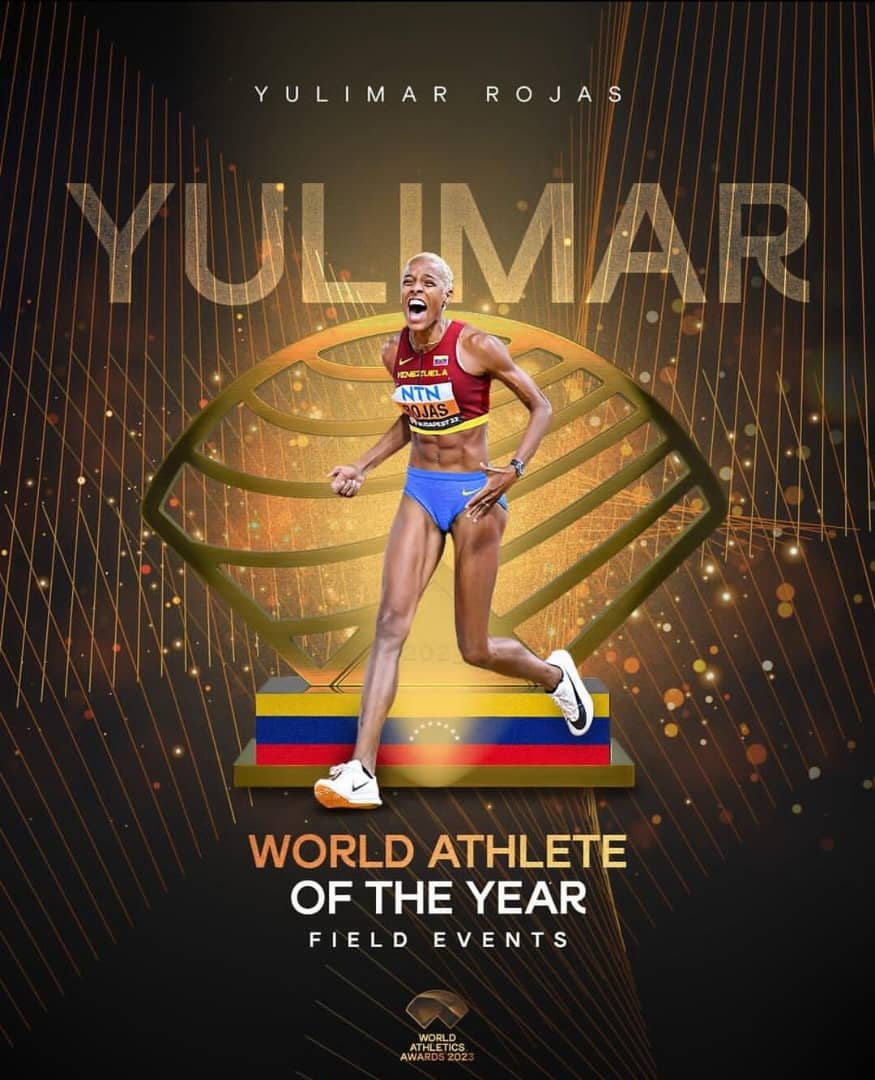 Nuestra Yulimar Rojas acaba de ganar el Premio Atleta del Año para eventos de campo 2023, que otorga la Federación Internacional de Atletismo @WorldAthletics (2da vez que lo logra) 👏 ¡Felicitaciones, siempre orgullosos de ti @TeamRojas45! 🇻🇪 Déjale tú mensaje, y Juácata 🥳