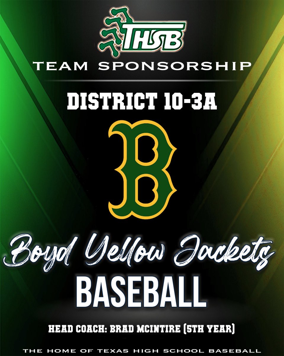 TxHSBaseball (@txhs_baseball) on Twitter photo Shout out to the 3A State Champion Boyd Yellowjackets and Head Coach Brad McIntire for being a THSB Sponsor. See the Yellowjackets' 2024 team info on the 10-3A district page txhighschoolbaseball.com/3a/10-3a/
<a href="/BoydJacketBsB/">BOYD YELLOWJACKET BASEBALL</a> <a href="/brad_mcintire3/">Coach McIntire</a> <a href="/3ATxHsBaseball/">3ATxHsBaseball</a> Shout out to the 3A State Champion Boyd Yellowjackets and Head Coach Brad McIntire for being a THSB Sponsor. See the Yellowjackets' 2024 team info on the 10-3A district page txhighschoolbaseball.com/3a/10-3a/
<a href="/BoydJacketBsB/">BOYD YELLOWJACKET BASEBALL</a> <a href="/brad_mcintire3/">Coach McIntire</a> <a href="/3ATxHsBaseball/">3ATxHsBaseball</a>