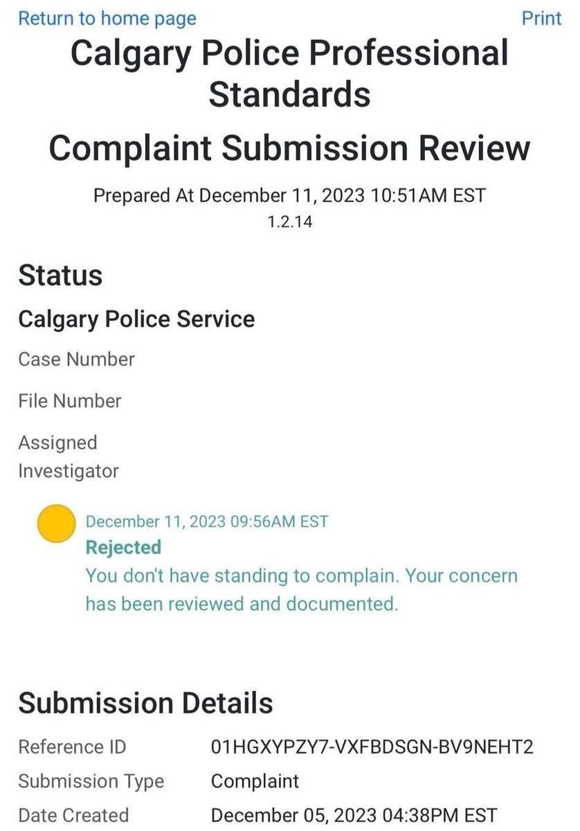 'You don't have standing to complain' is the latest response from the Calgary Police 'Professional Standards' when it comes to investigating the unlawful acts of Elena Cunningham, the off-duty sheriff who engaged in theft, assault, and assault with a weapon.