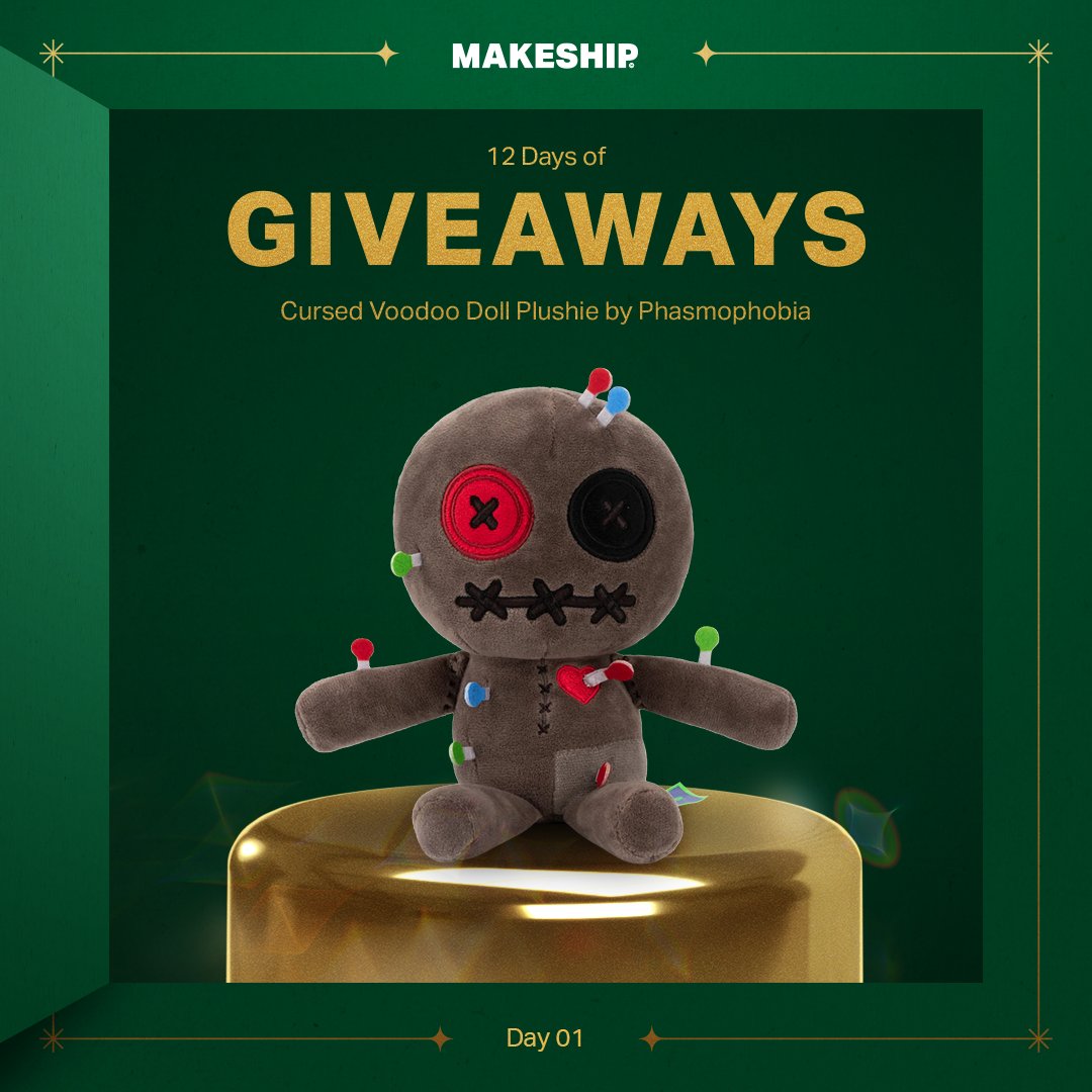 TODAY IS THE START OF 🎁 MAKESHIP 12 DAYS OF GIVEAWAYS 🎁 & on the first day of giveaways, @makeship gave to me: a @KineticGame Cursed Voodoo Doll! TO ENTER: 1. Follow @makeship and @KineticGame 2. Reply with an emoji! Every reply is a separate entry 3. RT this post 3 lucky