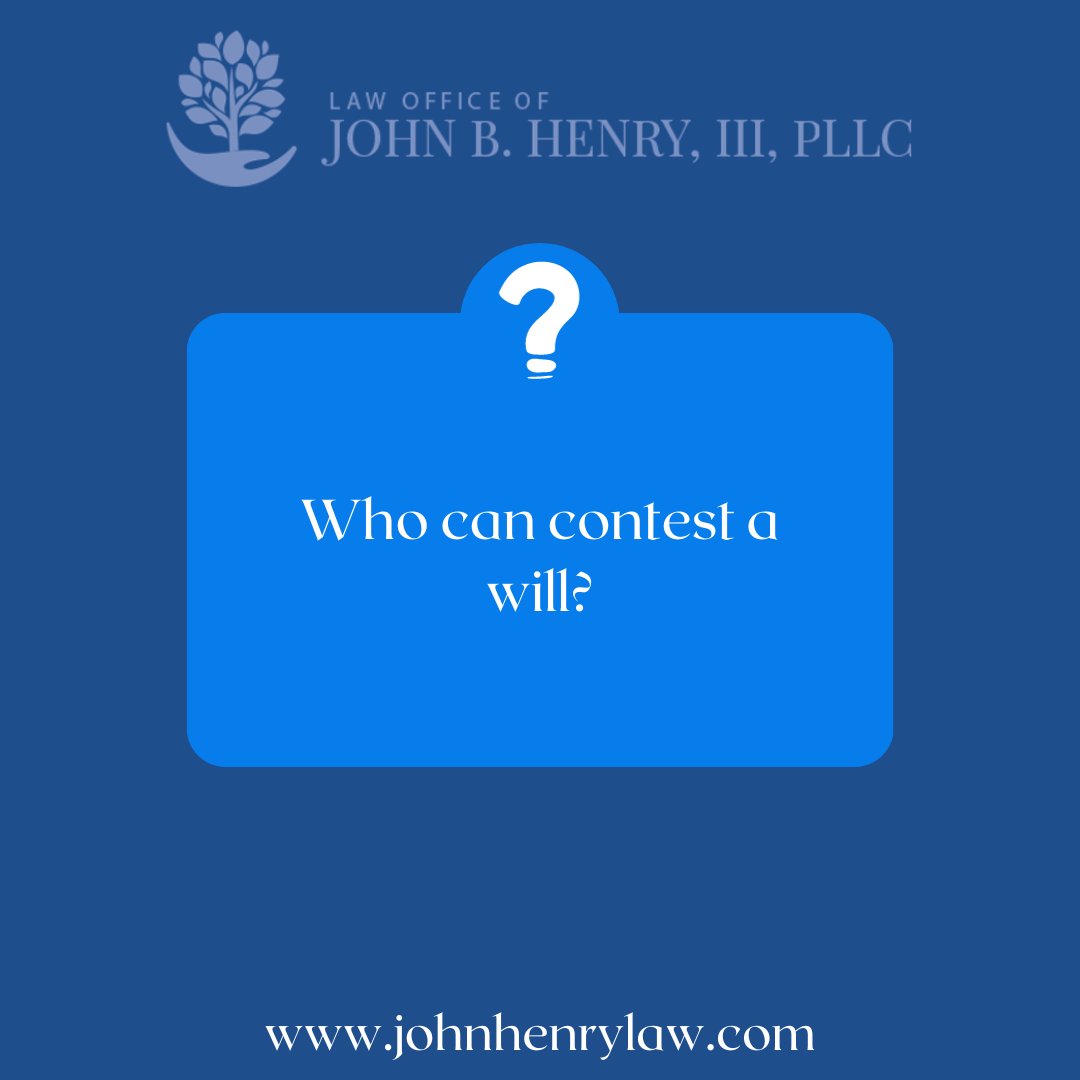 Johnhenrylaw's tweet image. Only certain people have &quot;standing&quot; to contest a will.  Standing is a legal term for having an interest in a deceased individual&apos;s estate.  Those persons may include certain beneficiaries of a will, spouses, children, heirs, and creditors of an estate.    #willcontest