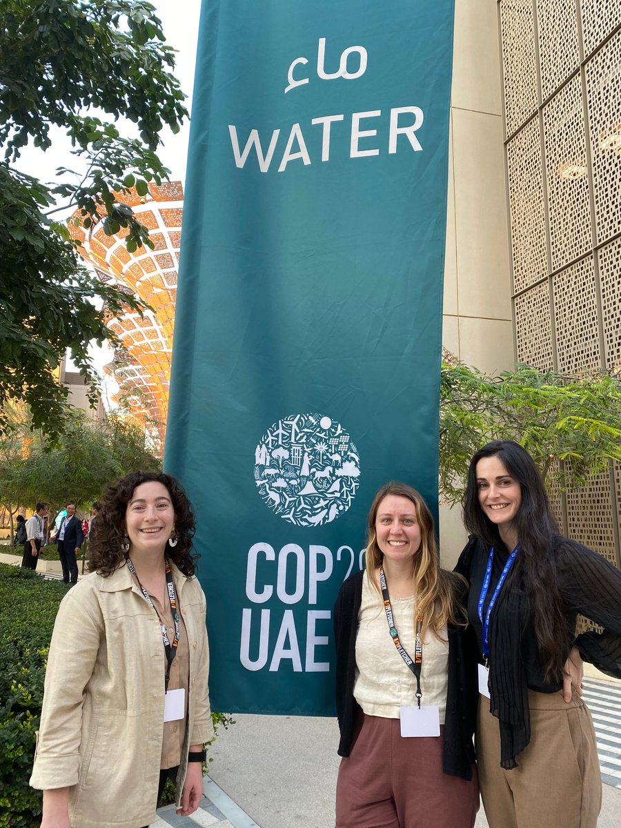 Water researchers @AlyssaScheiner, Selena Wallace, and Alexandra Cronin are currently representing @sharedwaterslab and @FletcherSchool at #COP28 in Dubai! 🌎💧