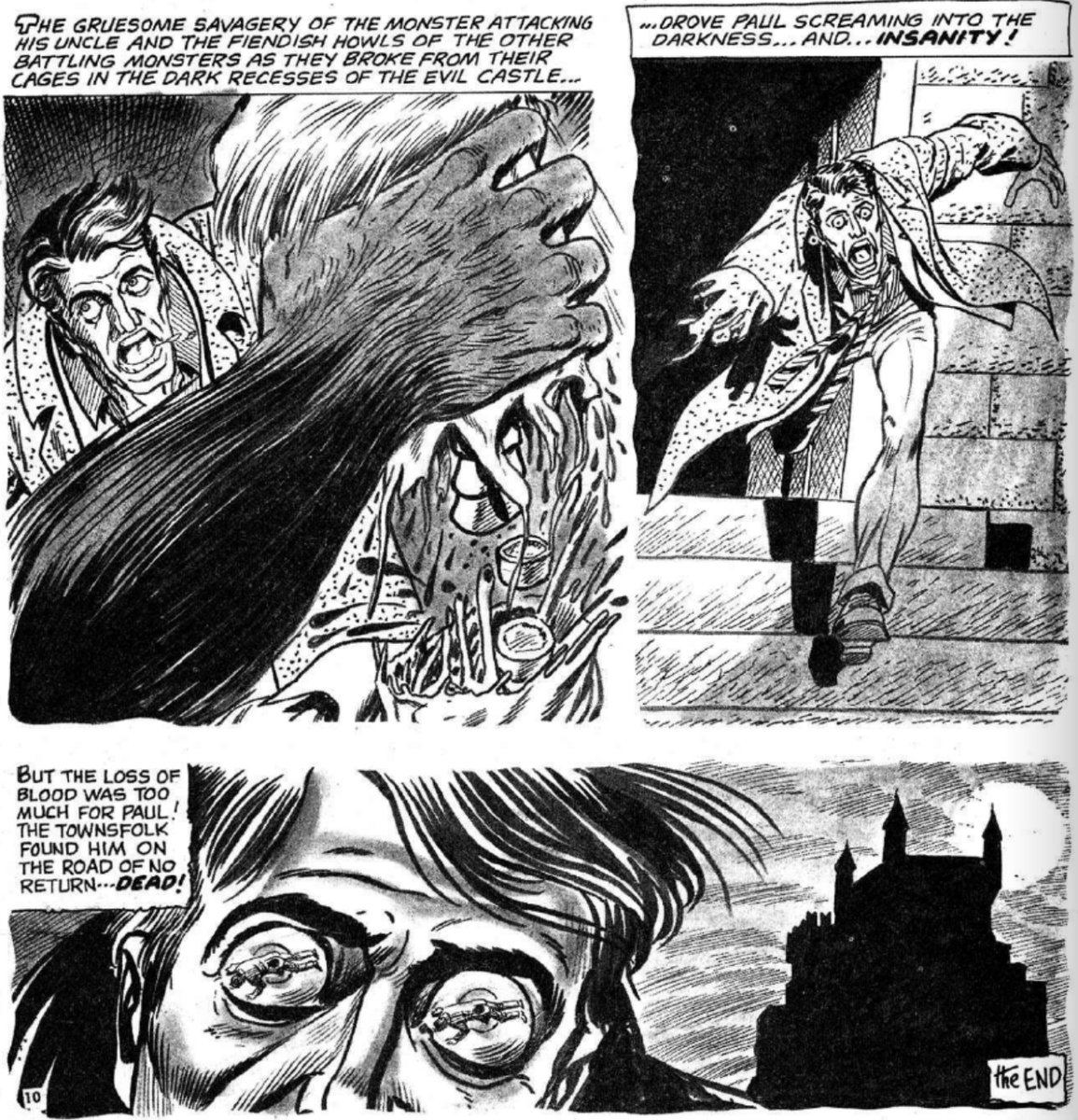 One of my old favorites: The bloody 'House of Monsters' (1970). Paul escapes the laboratory of death but it costs him his arm & his sanity. #HorrorComics