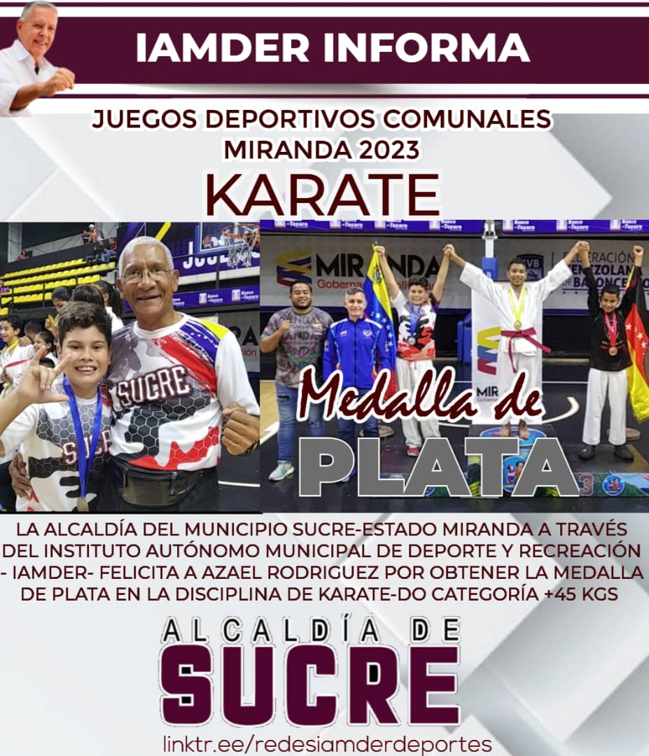 #NavidadEnSoberania #Deporte | @laalcaldiasucre del Edo. #Miranda a través del Instituto Autónomo Municipal de Deporte y Recreación - IAMDER - felicita a Azael Rodríguez por obtener Medalla de Plata en la disciplina #karatedo categoría +45 Kg. #Petare @NicolasMaduro