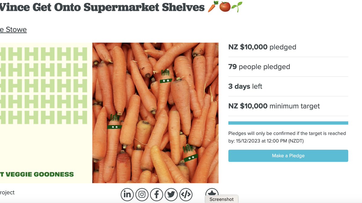 Woo hoo! Meet Vince has just reached its funding goal, with three more days to go! Veggie mince goodness will soon be available on more supermarket shelves around Aotearoa! pledgeme.co.nz/projects/7599-…