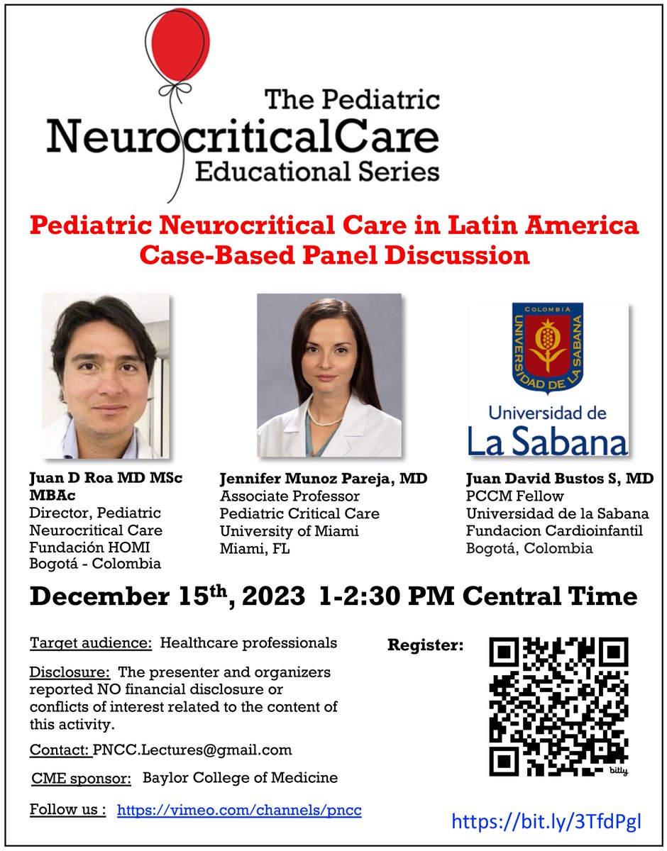 🌟#NeuroPICU Education Series🌟 Next session is this Friday. So much to learn from our int'l colleagues!! ❤️🌎 Pediatric Neurocritical Care in Latin America: Case-based Panel Discussion 🗓️Friday, Dec 15th, 1-2:30pm CST ✅Register: bit.ly/3TfdPgl #PedsICU RT!🤩