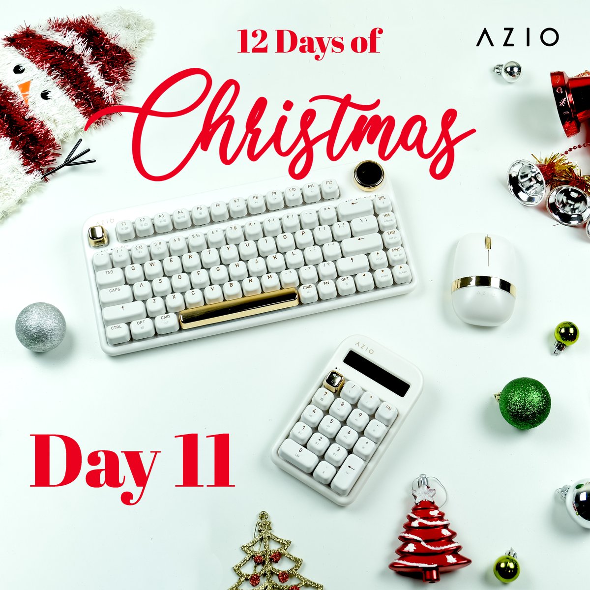 It's Day 11! Join our 12 Days of Christmas giveaway on our Instagram starting today! #azio #keyboard #mouse #design #tech #holiday #christmas #december #family #happyholidays #sale #gift #present #shop #promo #promotion #giveaway #free #win #freegift #sweepstakes #merry