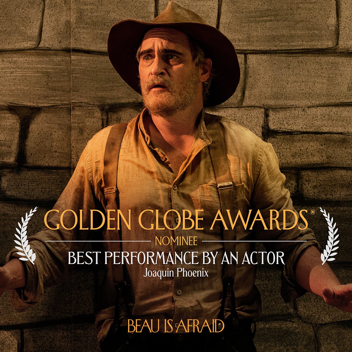 Congratulations to #BeauIsAfraid star Joaquin Phoenix on receiving a #GoldenGlobes nomination for BEST ACTOR 🌟