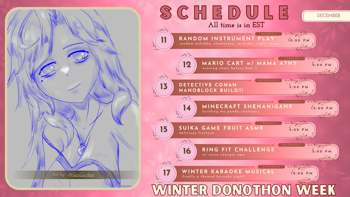owlthy's tweet photo. ☃️ SCHEDULE FOR DEC 11 - 17☃️
WINTER DONOTHON WEEK
~𝗧𝗔𝗚𝗦~ 
𝗣𝗿𝗲𝗱𝗲𝗯𝘂𝘁: #predehoot
𝗚𝗲𝗻𝗲𝗿𝗮𝗹: #pillowls
𝗔𝗿𝘁: #athyART || 𝗥𝟭𝟴: #lewdthy
𝗦𝘁𝗿𝗲𝗮𝗺𝘀: #athyLIVE || 𝗠𝘂𝘀𝗶𝗰: #athyTUNES
𝗖𝗹𝗶𝗽𝘀: #athyCLIPS
YT Channel▶️https://t.co/HO7LHCU9fp https://t.co/BuuQwCUHds