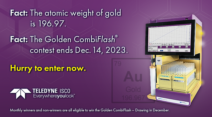 Fact: The atomic weight of gold is 196.97.
Fact: The Golden CombiFlash contest ends Dec. 14, 2023. Hurry to enter now.

You don't want to miss out on a chance to win. This is the final week to enter -

hubs.la/Q02cJDtV0

#Chromatography #goldencombiflash #combiflash