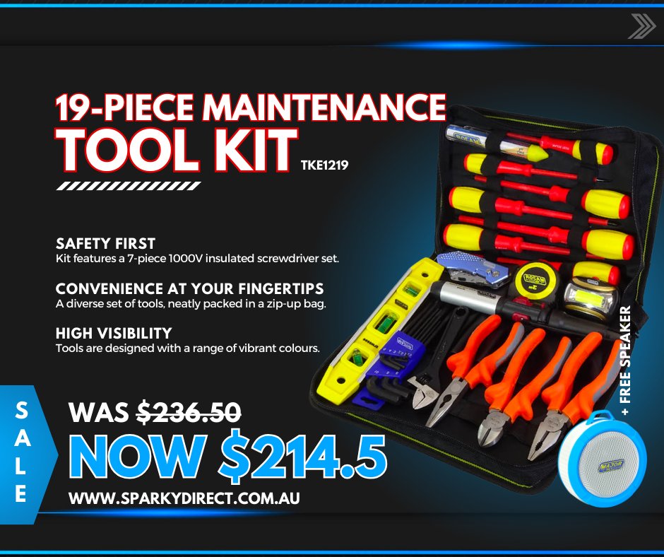 Sparkydirect's tweet image. Get the Job Done Right with the Major Tech TKE1219 Maintenance Tool Kit! 🔨👷
Shop Here 👉🏻 sparkydirect.com.au/p/major-tech-t…

Essential Features:
- 19-Piece Set 🧰
- High-Quality Tools 💪
- Versatile Applications 🏢
.
#Sparky #SparkyDirect #ElectricalSupplies #MajorTech #Tool