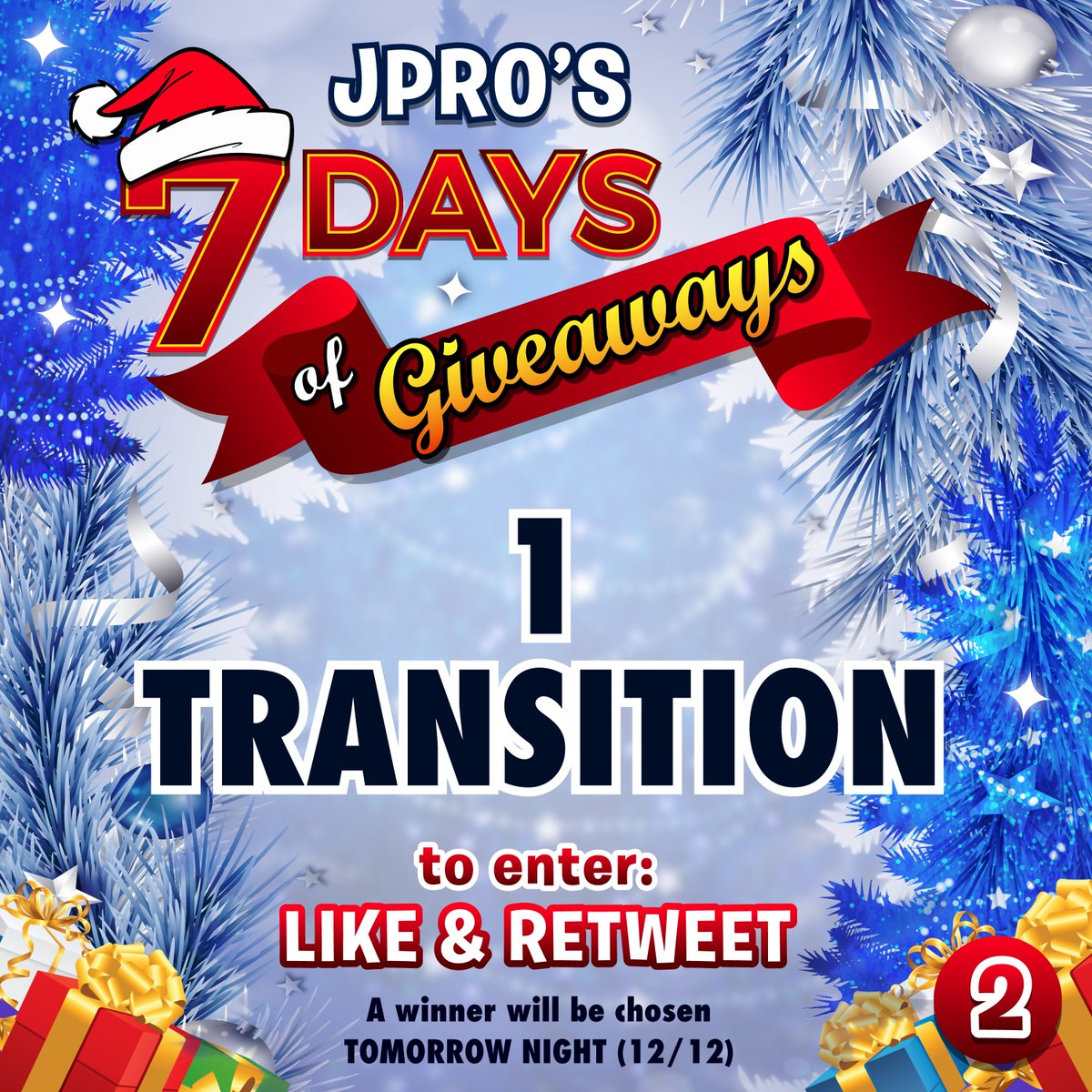 🎄DAY 2 OF 7 of GIVEAWAYS!🎄

1 FREE TRANSITION!

LIKE &amp; RETWEET to be entered  (MUST BE FOLLOWING AS WELL) 

WINNER WILL BE CHOSEN TOMORROW NIGHT!  Good Luck! 

Be on the lookout for 5 more FREE giveaways throughout DECEMBER, including a Stream Package Giveaway!