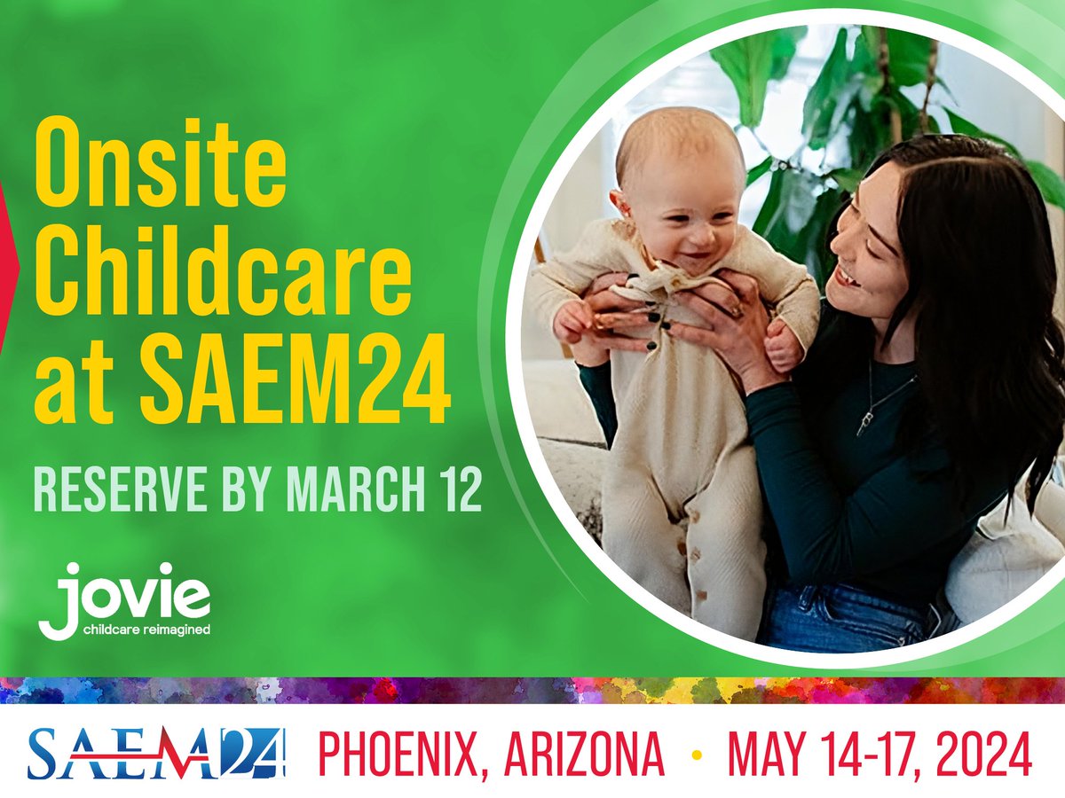 SAEM is pleased to offer onsite childcare services through Jovie at #SAEM24! Jovie's team will provide childcare so you can enjoy and participate in the annual meeting, knowing your child(ren) will be well cared for. Reserve your spot by March 12! ow.ly/YYXP50QgTip