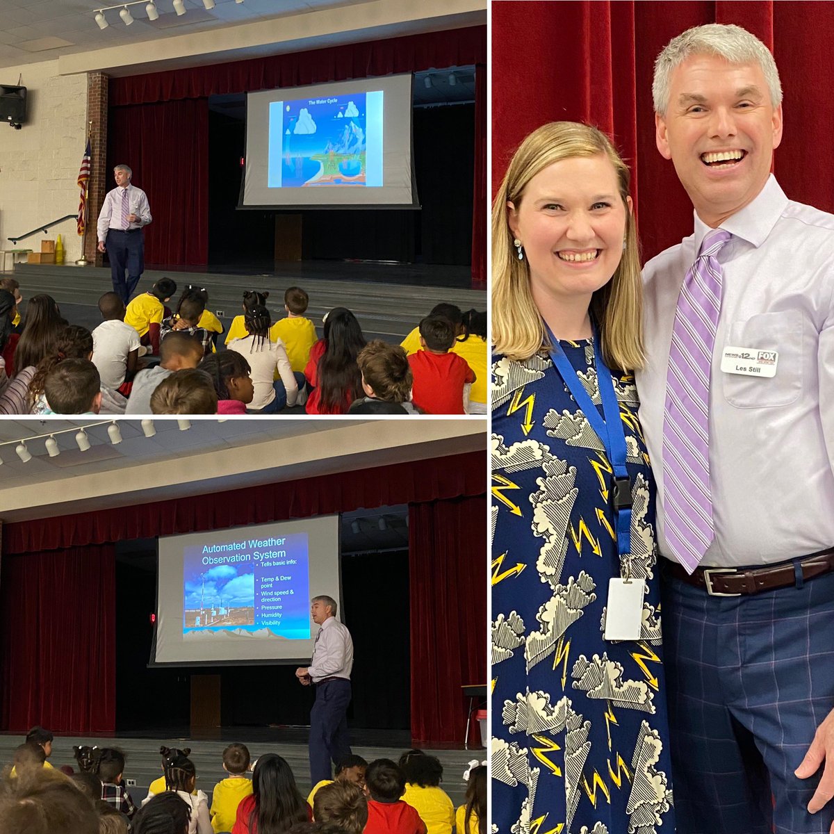 Such a fun day for our 2nd grade Broncos! We welcomed Les Still from @StormTrack12! Ss learned about the math, science, and technology behind predicting weather and passed around a weather balloon that had taken flight! #OnslowDLT