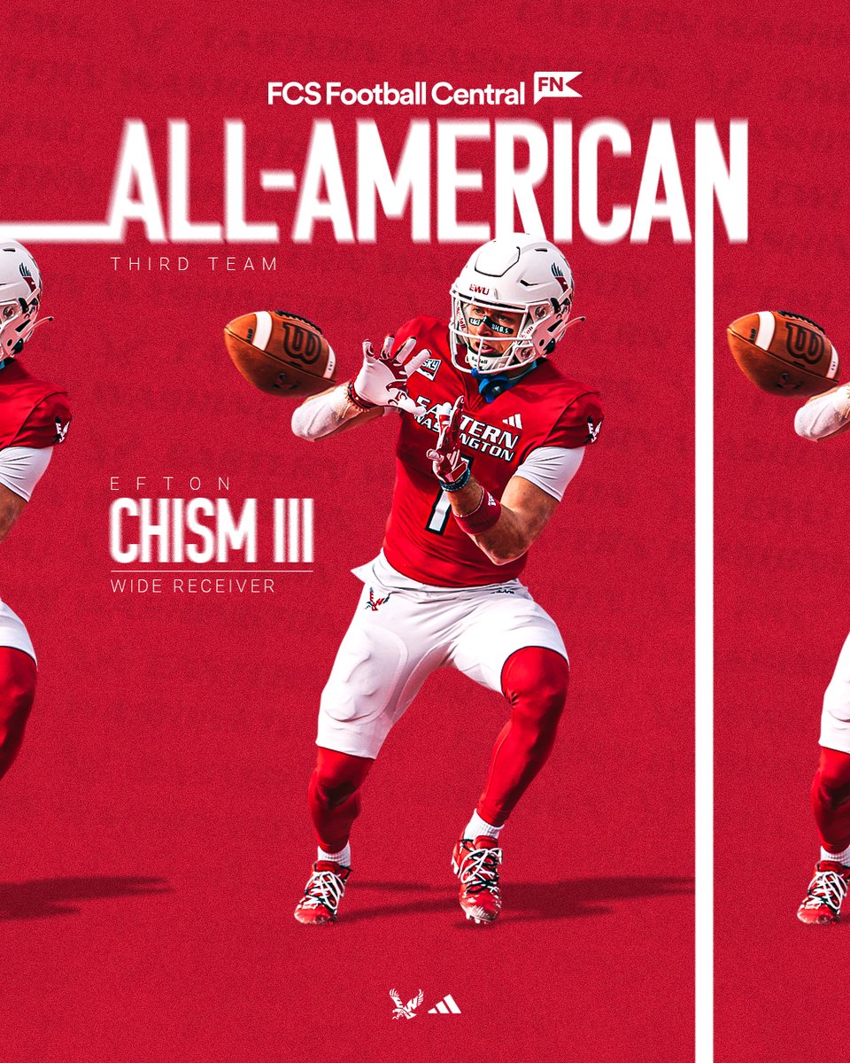 🏆 Congrats to WR Efton Chism III, named FCS Football Central Third Team All-American!

DETAILS 📑  loom.ly/5-IIJbg 

#GoEags #EKG #BigSkyFB | <a href="/EWUAthletics/">EWU Athletics 🦅</a>