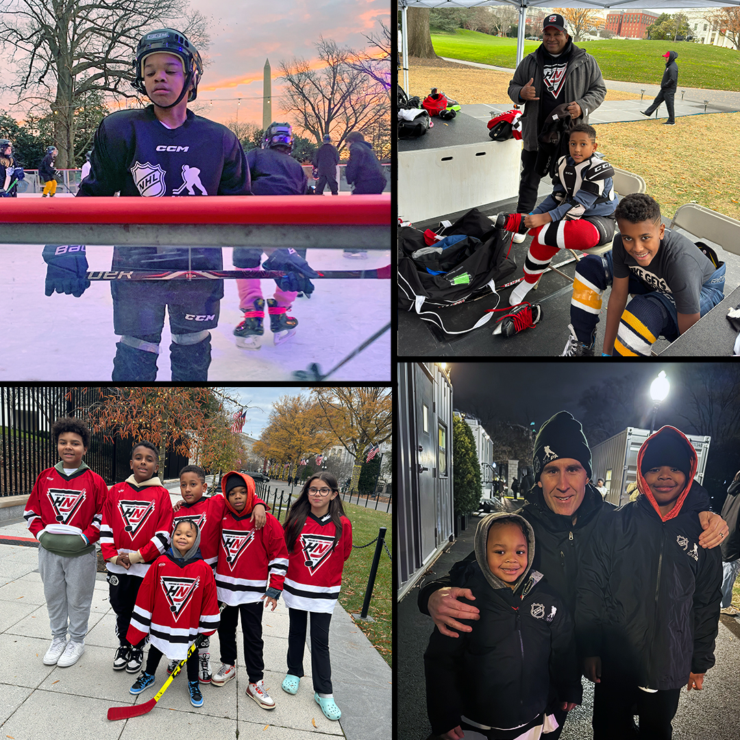In partnership with @NPSvoices and Supt. Roger Leon, six HNJ student-athletes went to Washington, D.C. and played hockey on the White House ice rink, which was unveiled by @FLOTUS last month. Thank you to the @NHL and our families and supporters for making this possible!