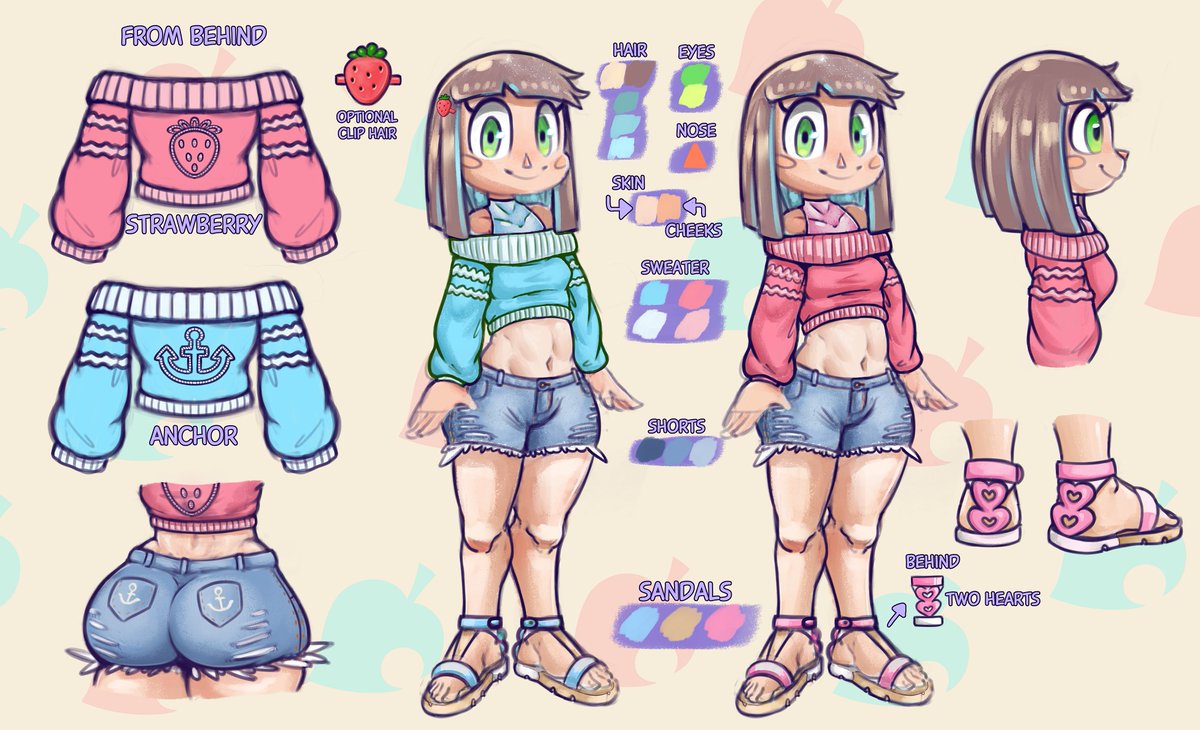 Her ref sheet💙🩷 She looks a little different because I made it while I was still working on the design. But it covers the vast majority lol