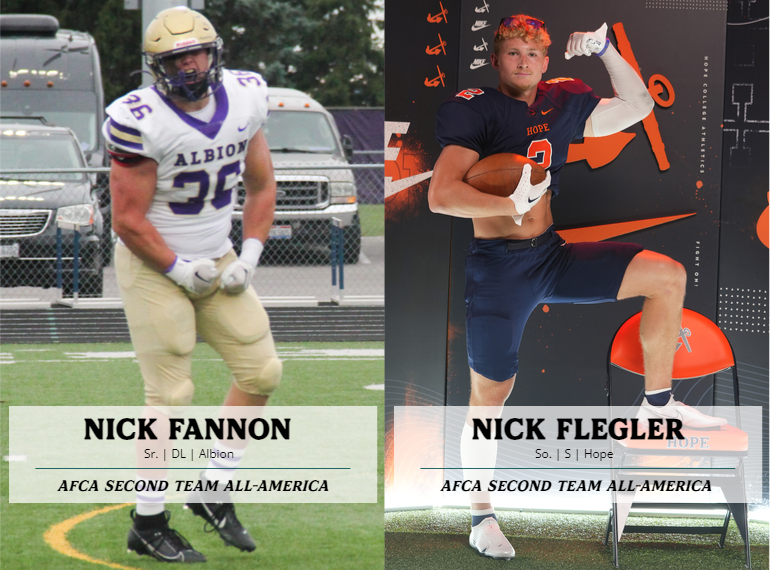 Albion's Nick Fannon and Hope's Nick Flegler were both tabbed Second Team All-Americans by the <a href="/WeAreAFCA/">AFCA</a>! 🏈

READ -- miaa.org/x/d4esl

#D3MIAA #MIAAfb #GreatSince1888 <a href="/gobrits/">Albion Athletics</a> <a href="/HopeAthletics/">Hope College Athletics</a>