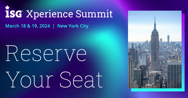 Join the sixth annual ISG Xperience Summit, March 18-19 in New York. This exclusive gathering of thought leaders will share actionable insights across the entire #CX landscape, because the only thing moving faster than technology is technology consumers. bit.ly/3uURVoq