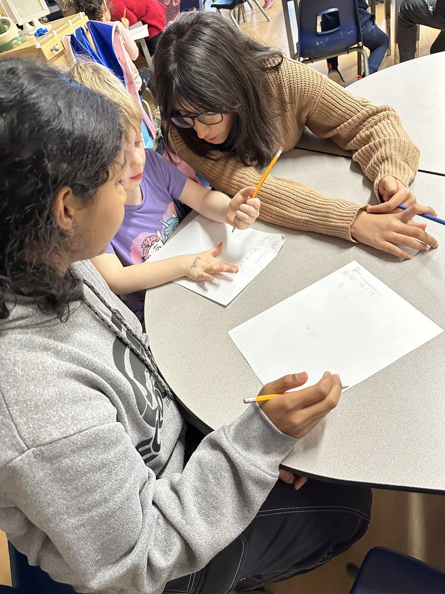 GalloDilara's tweet photo. We always have so much fun with our reading buddies! Students  had a great time teaching their buddies in KF6 how to form letters and encouraging them to share their fantastic ideas. It was a teamwork-filled experience! https://t.co/p6iZDkARhZ