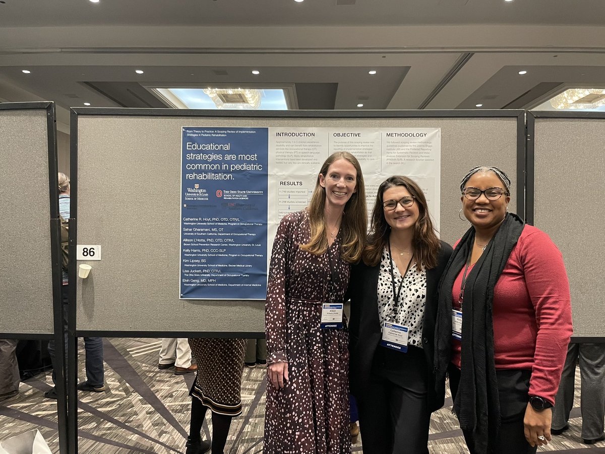 Come check out our poster on implementation strategies used in pediatric rehab right now at B86! #DIScience23 @AcademyHealth